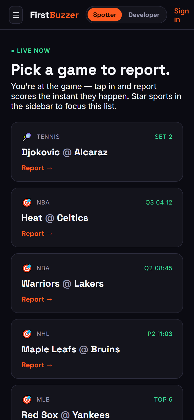 Games to attend